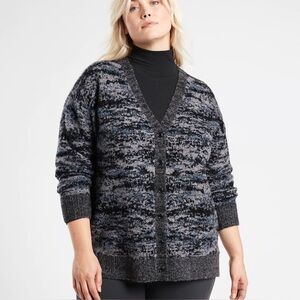 ATHLETA Westlake Merino Wool Knit Textured Cardigan Sweater Camo Nordic Chunky